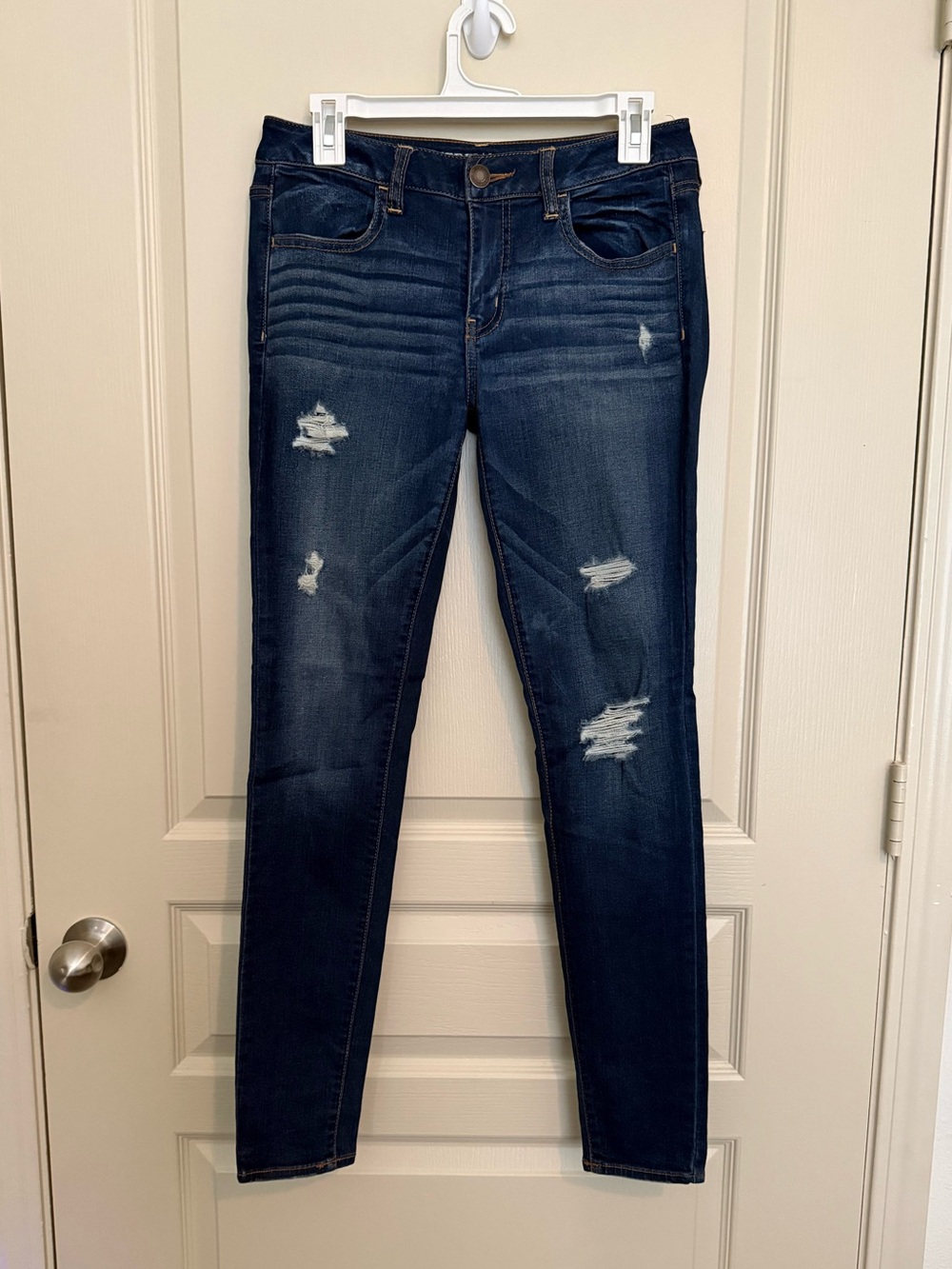 American Eagle Outfitters Dark Blue Distressed Skinny Jeans